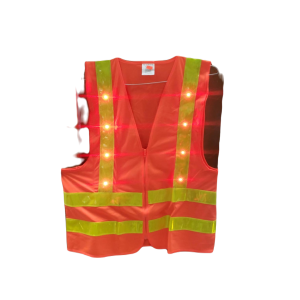 Traffic Vest w/Flashing LED Lights & Reflective Tape - Orange - XL