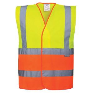 Traffic Vest w/Zipper, Pockets & Reflective Tape - Orange&Yellow - L