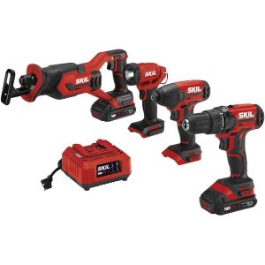 Skil 20V 4-Tool Combo Drill &Impact Dr, Recip Saw &Light 2-2Ah Batteries&Charger