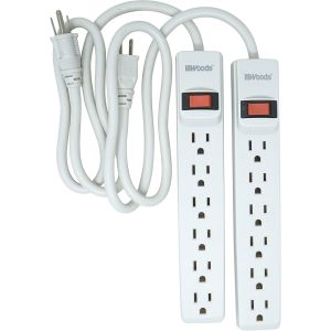 Woods Surge Protector with Overload Safety Feature 6 Outlets and 2.5' Cord 2pk