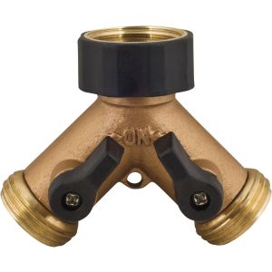 Melnor 2 Way Metal Hose Connector  with Built in Shut-Off valves, Gold