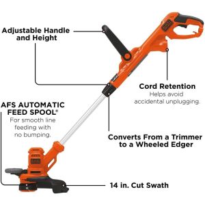 Black & Decker String Trimmer Weed Wacker with Auto Feed Weed Eater, 6.5-Amp, 14