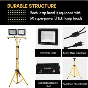 21000 Lumen Work Lights with Stand w/2 Adjustable Head LED Work Light and Tripod