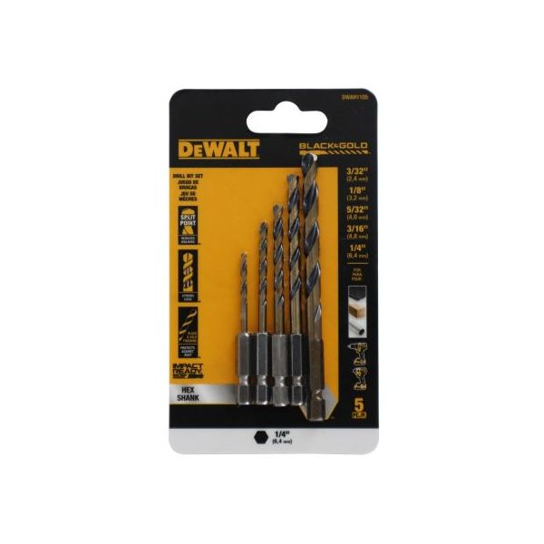 Dewalt Black Gold Hex Shank Drill Bit Set 5pc