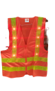 Traffic Vest w/Flashing LED Lights & Reflective Tape - Orange - L