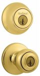 Kwikset Polished Brass Polo Knob with Single Cylinder Deadbolt Combo Pack