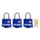 Master Lock Laminated Padlock w/Key & Thermoplastic Shell Blue 3Pk 40mm KA