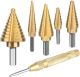 AIMLENTOOL 6pc Step Drill Bit Set HSS with Automatic Center Punch 1/8