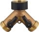 Melnor 2 Way Metal Hose Connector  with Built in Shut-Off valves, Gold