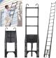 JADDUO 20.3'  Aluminium Black Telescopic Ladder Non-Slip Feet &Stable Hook 330LB